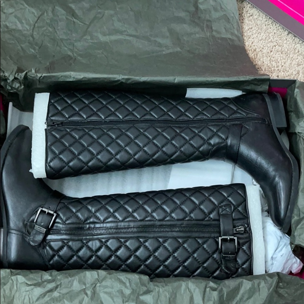Vince Camuto Black Quilted Riding Boots